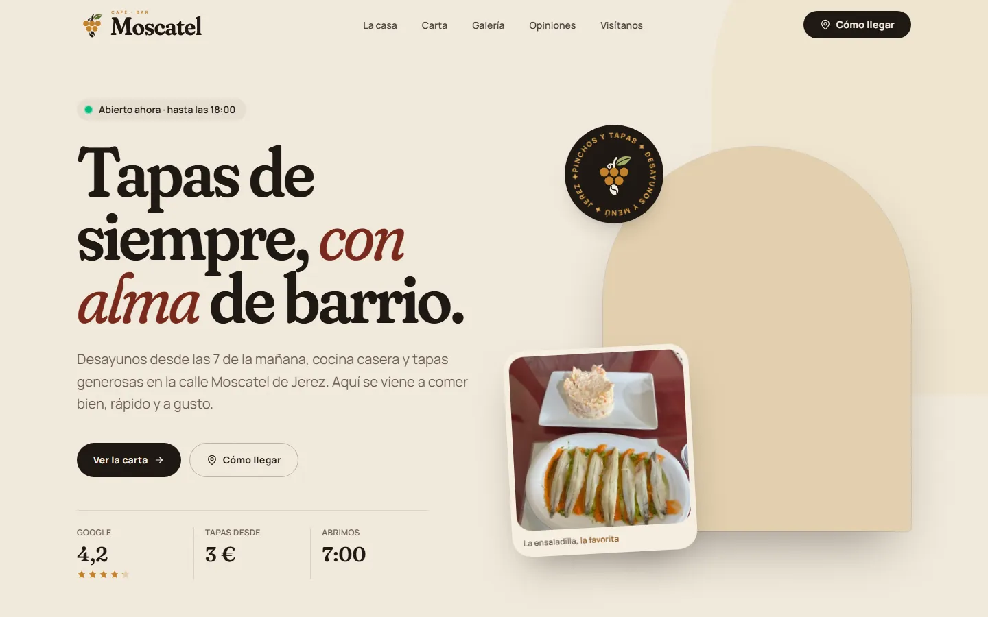 Portada de la web de Café Bar Moscatel