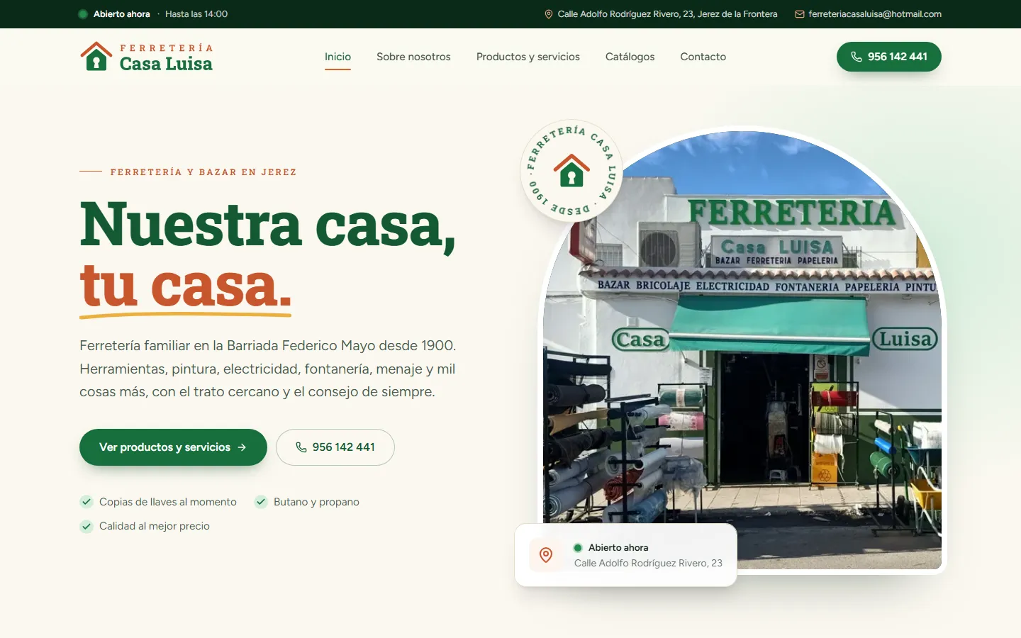 Portada de la web de Ferretería Casa Luisa