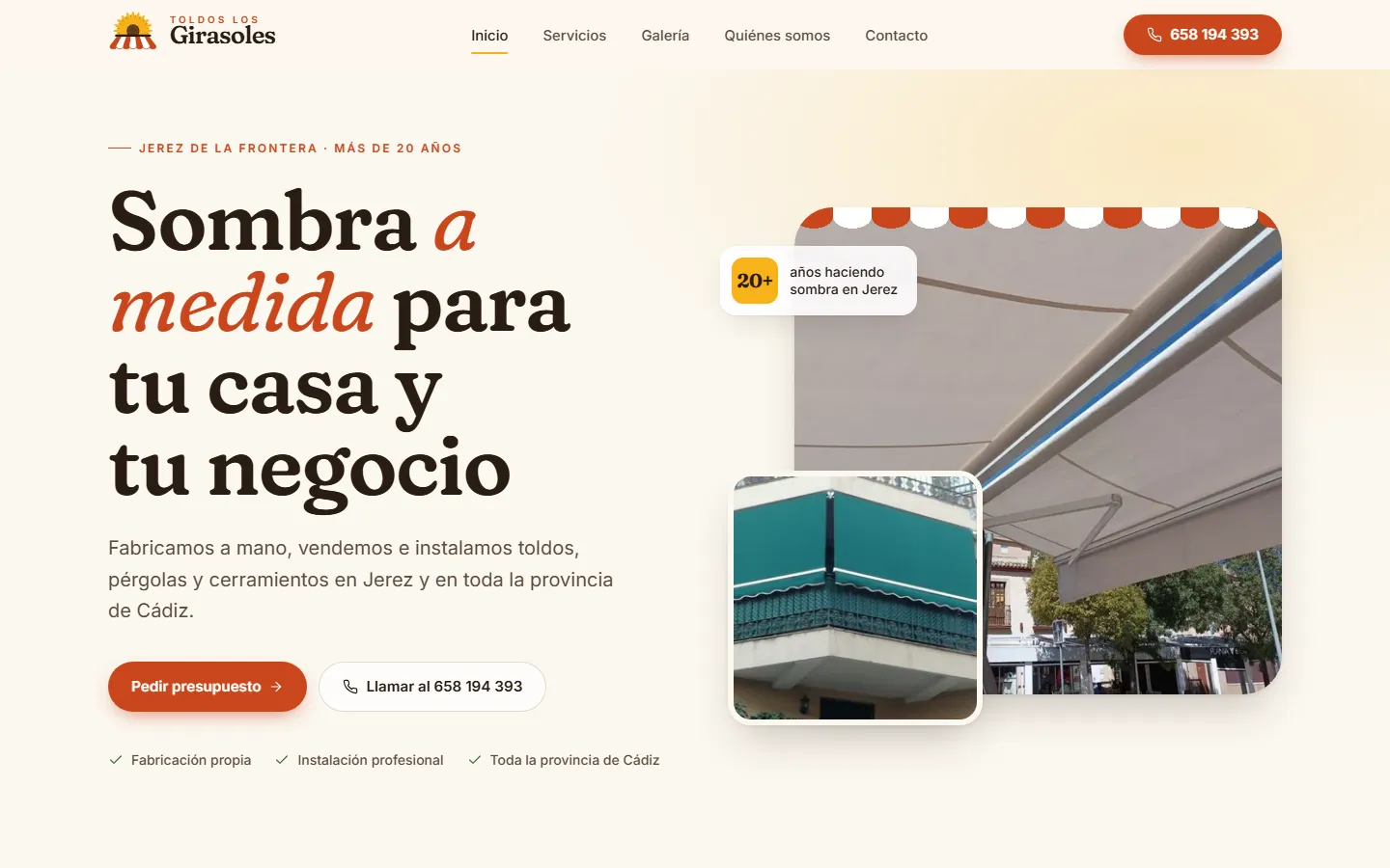 Portada de la web de Toldos Los Girasoles
